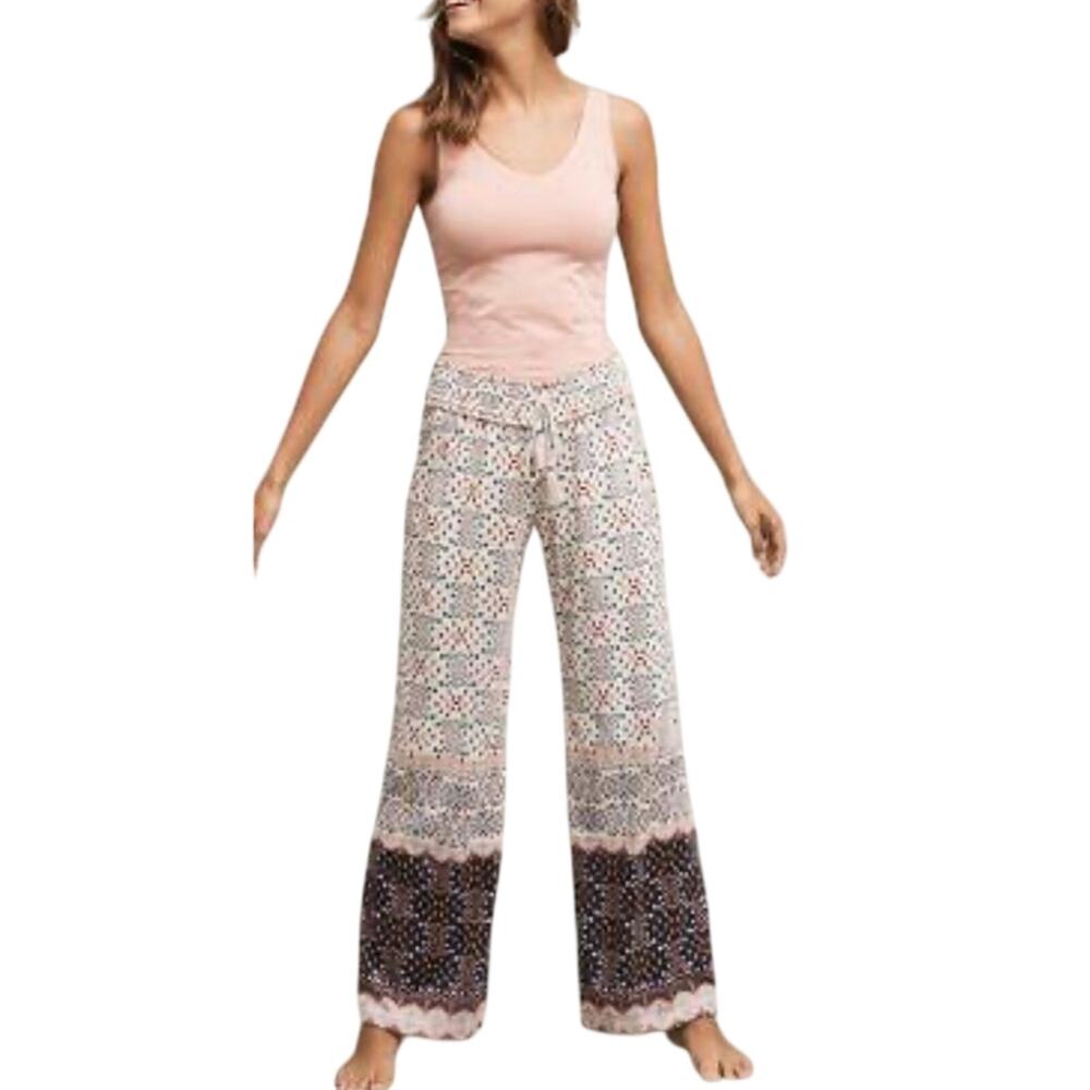 Anthropologie Lilka Wide Leg Geometric Floral Pull On Lounge Pants Size Medium